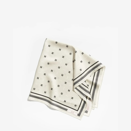 CHANEL Square Scarf Jacquard Silk Twill & Ecru Black Light Pink