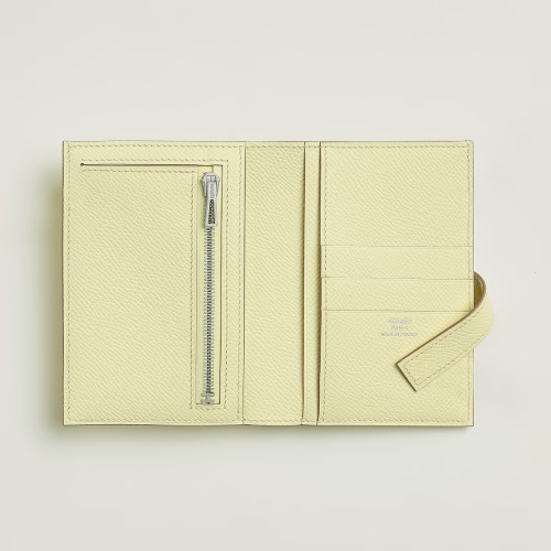 Hermes New H Passant Compact wallet Epsom Jaune Milton Silver