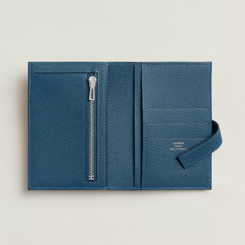 Hermes New H Passant Compact wallet Epsom Deep Blue Silver