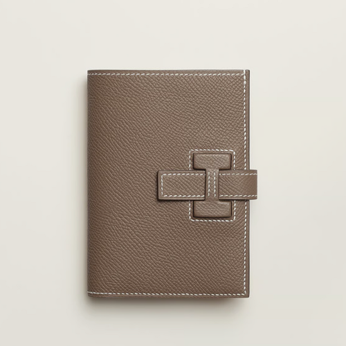 Hermes New H Passant Compact wallet Epsom Etoupe Silver