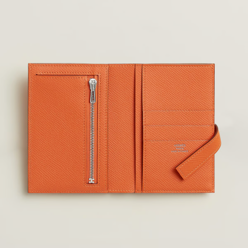 Hermes New H Passant Compact wallet Epsom Orange Silver