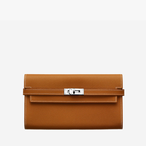 Hermes Kelly Classic Wallet Epsom Gold Silver