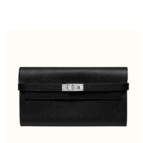 Hermes Kelly Classic Wallet Epsom Noir Silver
