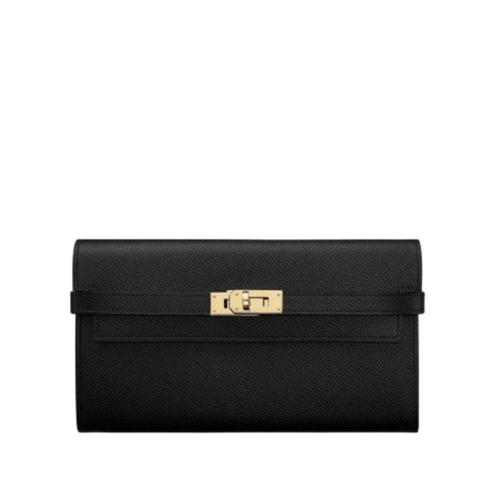 Hermes Kelly Classic Wallet Epsom Noir Gold