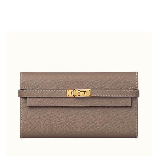 Hermes Kelly Classic Wallet Epsom Etoupe Gold
