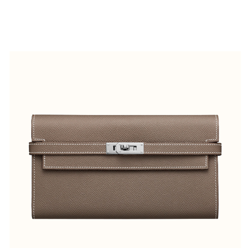 Hermes Kelly Classic Wallet Epsom Etoupe Silver