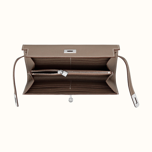 Hermes Kelly Classic Wallet Epsom Etoupe Silver